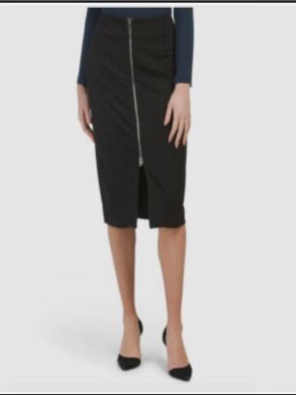 Zac & Rachel Black Pencil Skirt with Front Zipper, Size Small